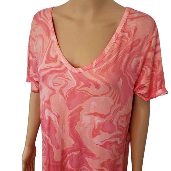 Belle By Kim Gravel Pink Swirl Pattern Short Sleeve V Neck Maxi Dress Small - Picture 11 of 16